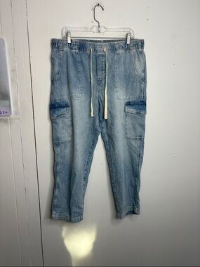 Gap Pants Womens Large Easy Jean Utility Cargo Light Wash Pull ON Stretchy